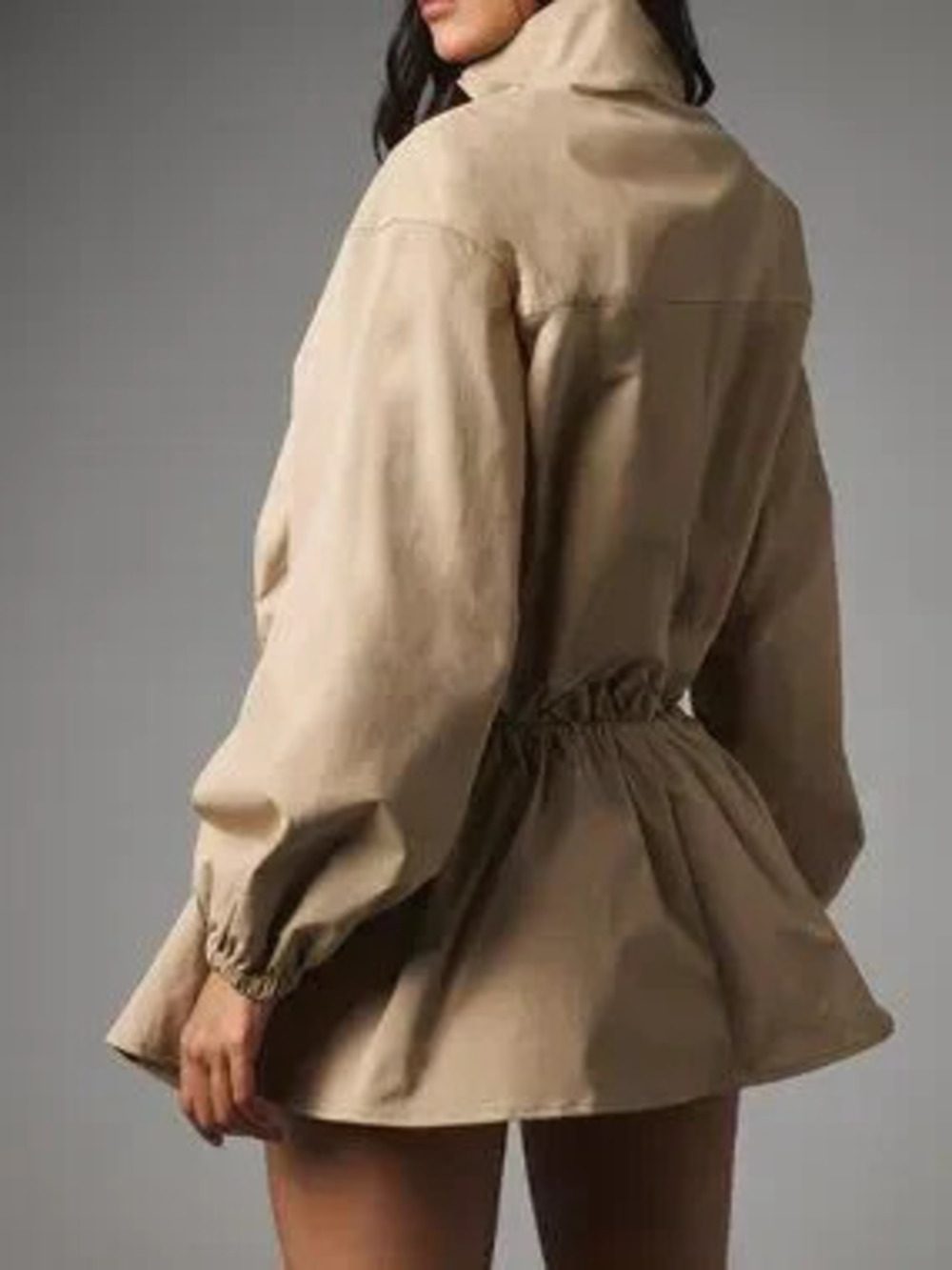 ZARA Camel Casual Women's Long Sleeve Puff Sleeve Mini Dress With High Neck
